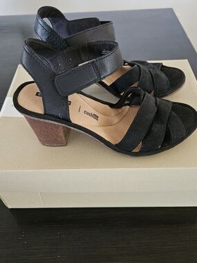 Clarks Black Strappy Block Heel Sandals